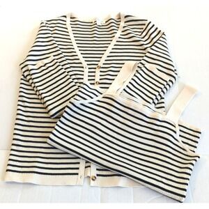 Beach Lunch Lounge 2 Pc Cardigan Sweater Matching Tank M Striped Chic Versatile